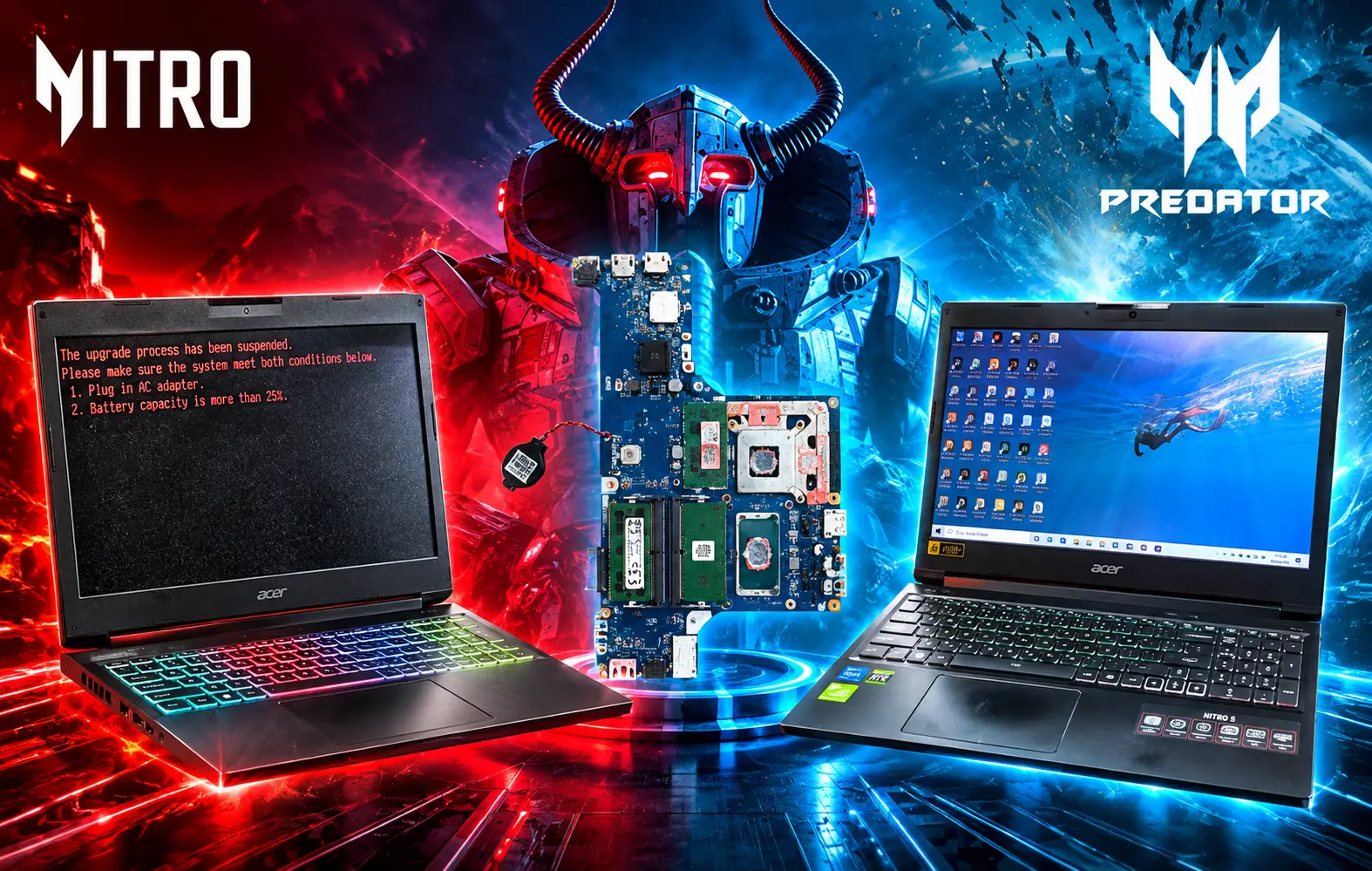 รับซ่อม Acer Nitro อาการเปิดไม่ติด ค้างหน้า BIOS บอร์ดช็อต